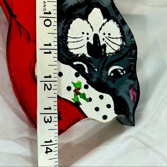 HAND PAINTED VINTAGE WOODEN  
CHRISTMAS CAT IN STOCKING HAT USA MADE - Picture 8 of 9